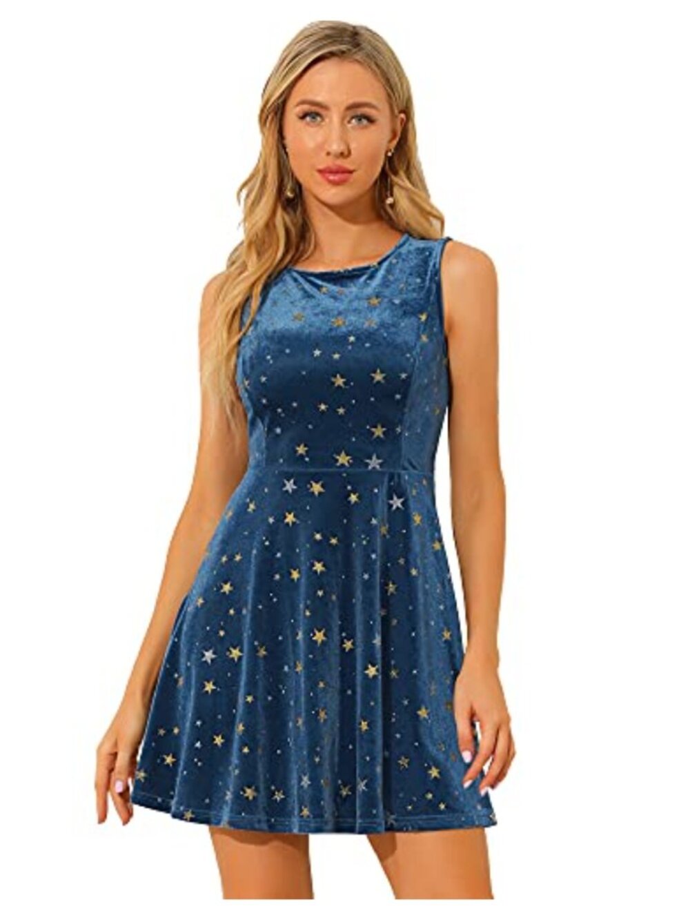 Velvet Sleeveless Star Print Mini Party Dress